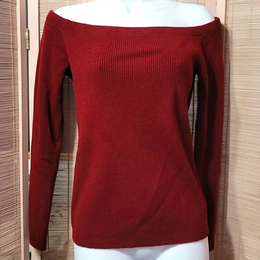 Ribbed long sleeve off the shoulder sweater